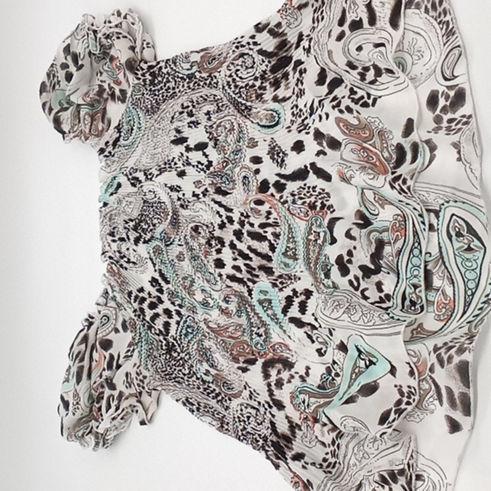 Vintage Babydoll Top Paisley Animal Print Off-The-Shoulder Y2K Blouse S - Picture 7 of 9